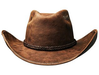 Brown leather cowboy hat with weathered look clipart on transparent background