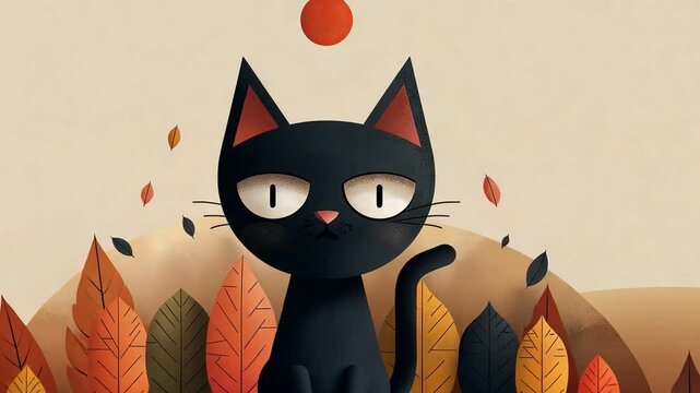 Cat with boho patterns, abstract art, flat design illustration