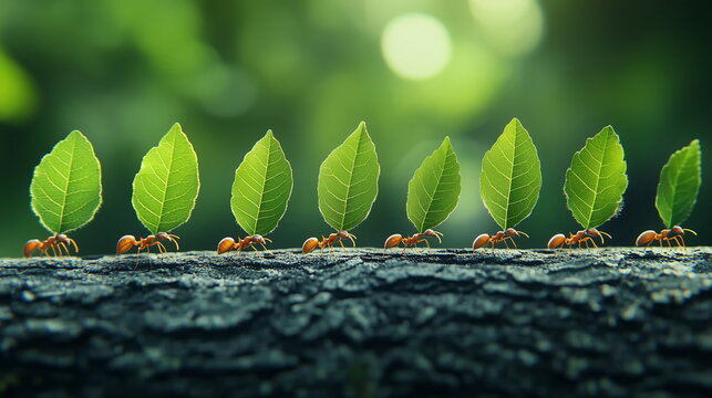 ants carry the leaves on the timber