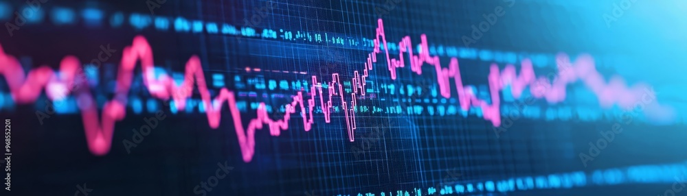 Poster vibrant digital wave graph illustrating data trends and analytics on a dark background, perfect for 