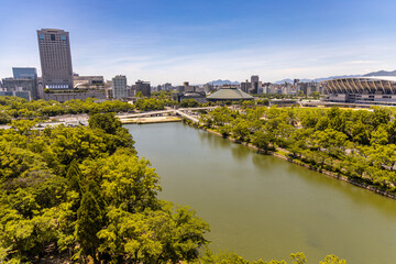 Naklejka premium Hiroshima panoramic view. A city view of Hiroshima, from the old Hiroshima Castle, Japan
