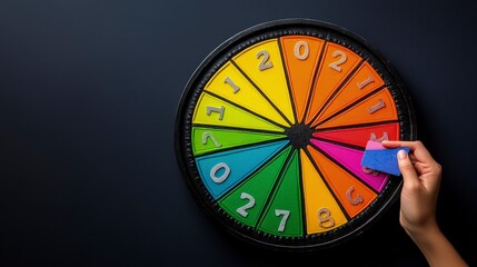 Obraz premium Trivial Pursuit, player holding question card, pie pieces filled in, soft lamp light