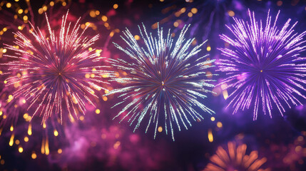 Fototapeta premium Vibrant fireworks display with colorful bursts of light illuminating a dark nighttime sky