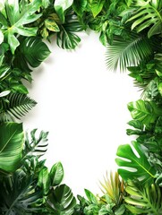 Naklejka premium Green Tropical Leaf Border.