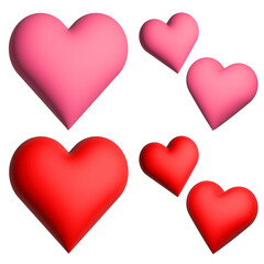 3D 하트 그래픽 벡터. 분홍색 하트와 빨간색 하트 이모티콘.