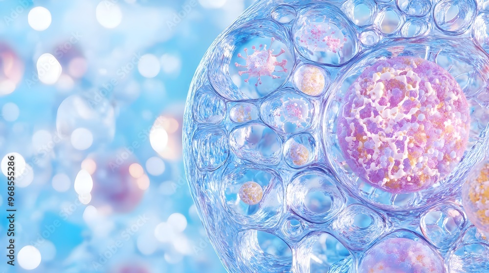 Poster abstract cell structure with blue bokeh background
