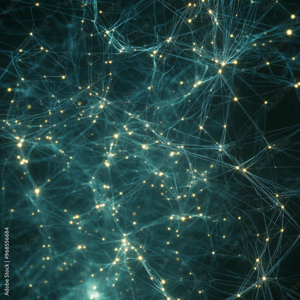 Poster abstract network with glowing points.