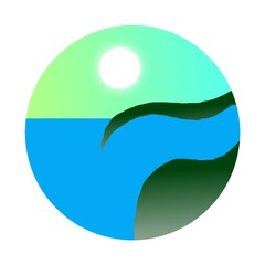 Waterfall and mountain logo design on white background