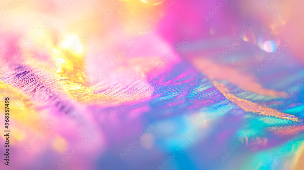 Poster colorful abstract patterns reflect light in a vibrant display of hues, creating a mesmerizing visual
