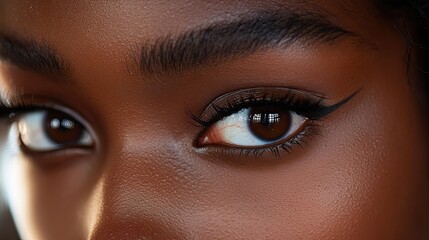 8. A close-up shot of a model s eyes, with smooth eyeliner and volumizing mascara creating a bold, natural look that accentuates long-lasting beauty and smooth application