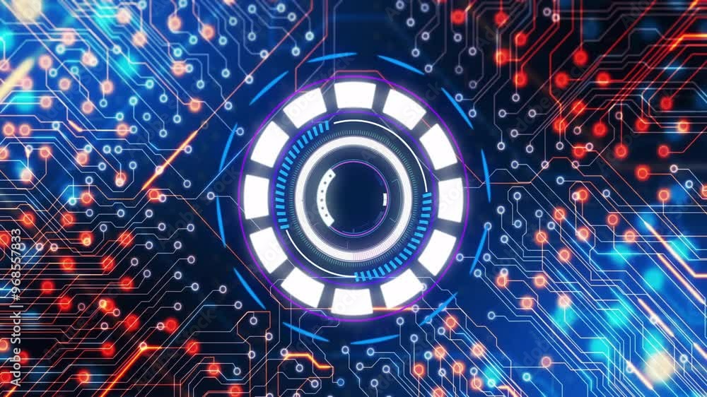 Poster Animation of computer circuit board over scope scanning on black background