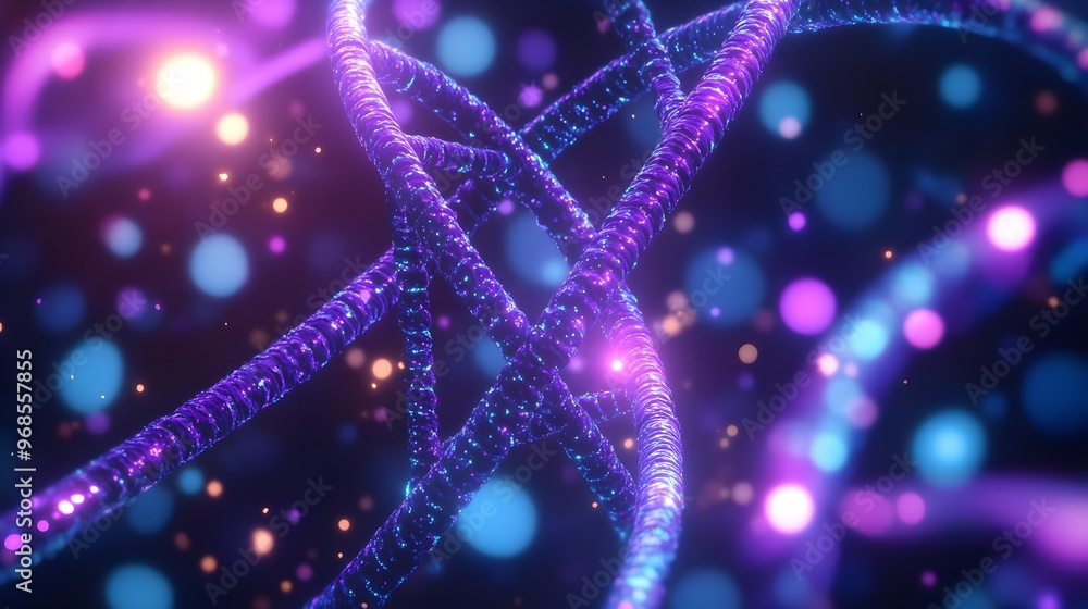 Poster abstract neon glowing lines with bokeh background