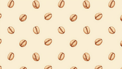 Seamless Coffee Bean Pattern on Beige Background