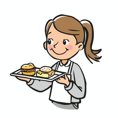 
lunch lady, simple cartoon, white background