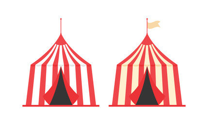 Circus tent in flat style. Red, white and beige colors. Vector illustration isolated on transparent background