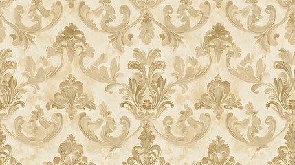Fototapeta premium Beige Ornate Swirls Floral Pattern Background Texture