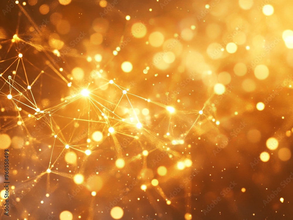 Poster abstract golden bokeh with network pattern.