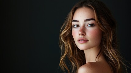Fototapeta premium Captivating Portrait of a Stunningly Beautiful Young Woman in a Sophisticated Studio Setting