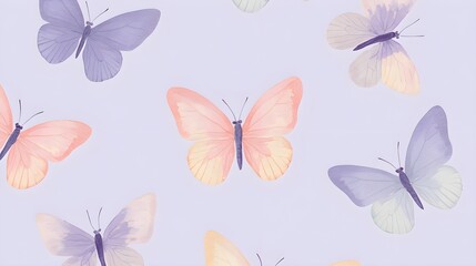 Watercolor Butterfly Seamless Pattern   Pink and Purple Butterflies on Lilac Background