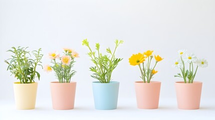 Colorful Flower Pots with White Background