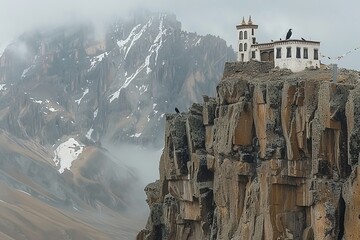 Mystical himalayas  ancient monasteries, sacred sites, and tranquil meditation in misty valleys