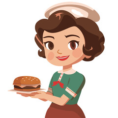 
lunch lady, simple cartoon, white background