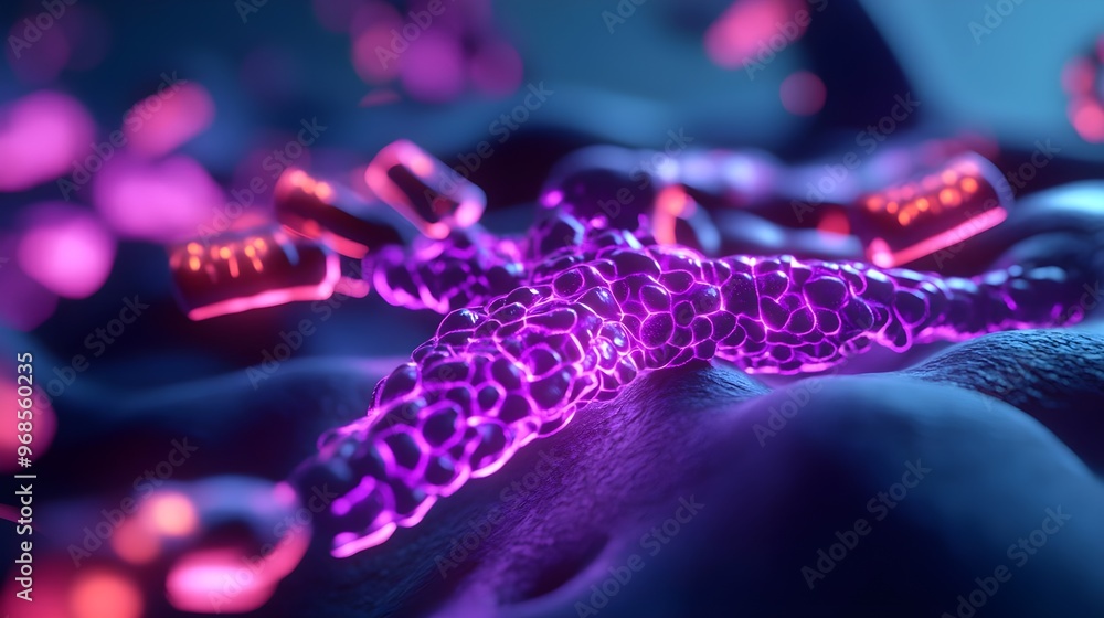 Poster abstract purple and red cell structure - 3d rendering