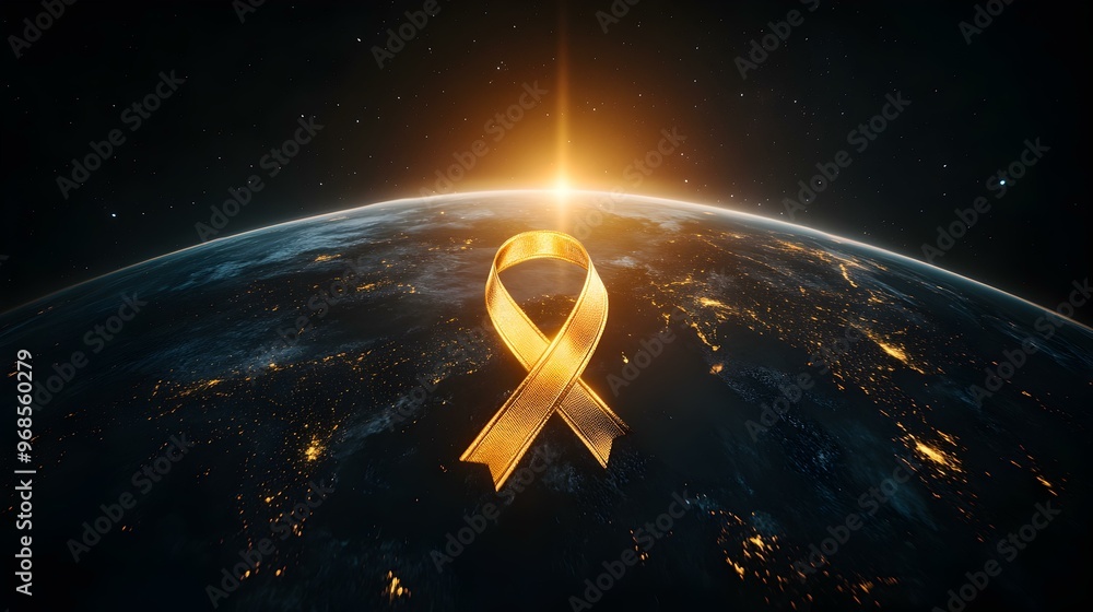 Poster golden ribbon in motion, a vibrant 3d rendering showcasing a flowing ribbon with intricate details a