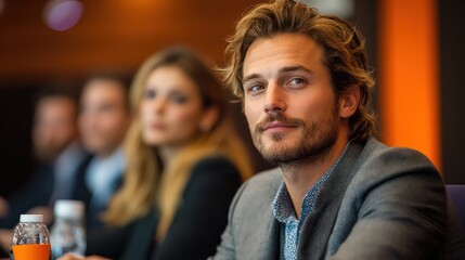 Obraz premium A business seminar where professionals are attentively listening to a speaker, while exchanging thoughts and making notes, focused on new skills development