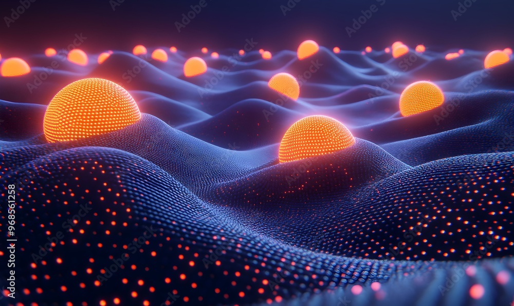 Poster futuristic abstract glow, a vibrant composition of luminous shapes and colors creating a mesmerizing