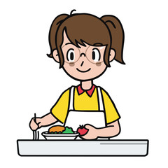 
lunch lady, simple cartoon, white background