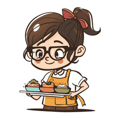 
lunch lady, simple cartoon, white background