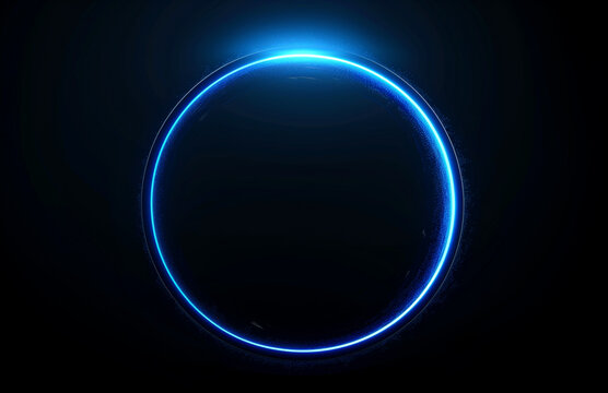 A blue, glowing line forming a circle on a black background.