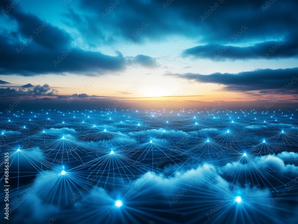 Poster abstract network and clouds.