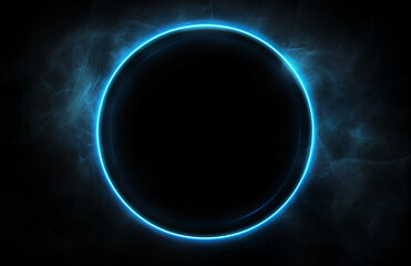 A blue, glowing line forming a circle on a black background.