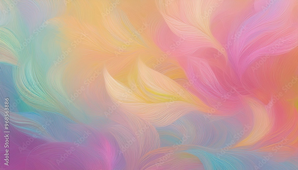 Wall mural an abstract design of soft, flowing feather-like shapes in pastel colors, creating a soothing and dr