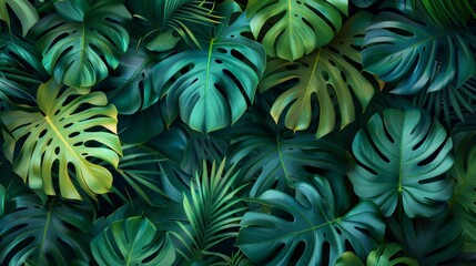 Fototapeta premium beautiful tropical leaves in green color closeup