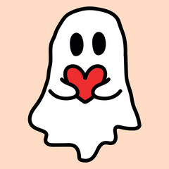  Friendly Ghost with Red Heart: Flat Vector Illustration