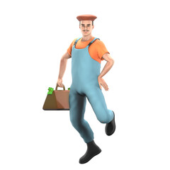 Male Painter in 3D Professional Artistic. A male painter is carrying a money bag in his right hand while his left hand is on his waist. Cartoon Model