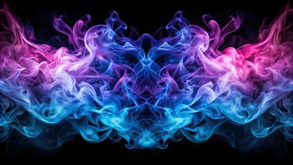 Obraz premium vibrant, dynamic, mystical, art piece, visual, mysterious, Vibrant violet and blue smoke or flame texture on a black background creating a captivating and symmetrical abstract art piece