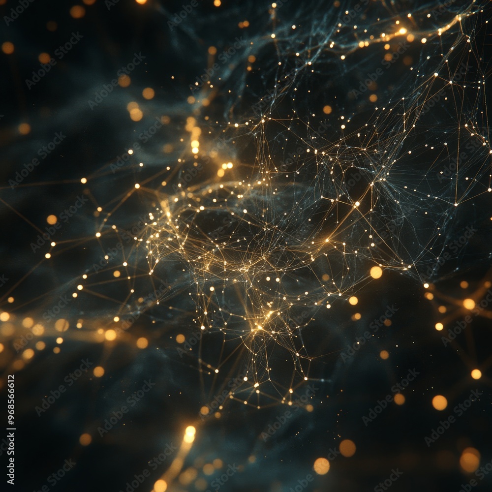 Poster abstract network pattern with golden lights.