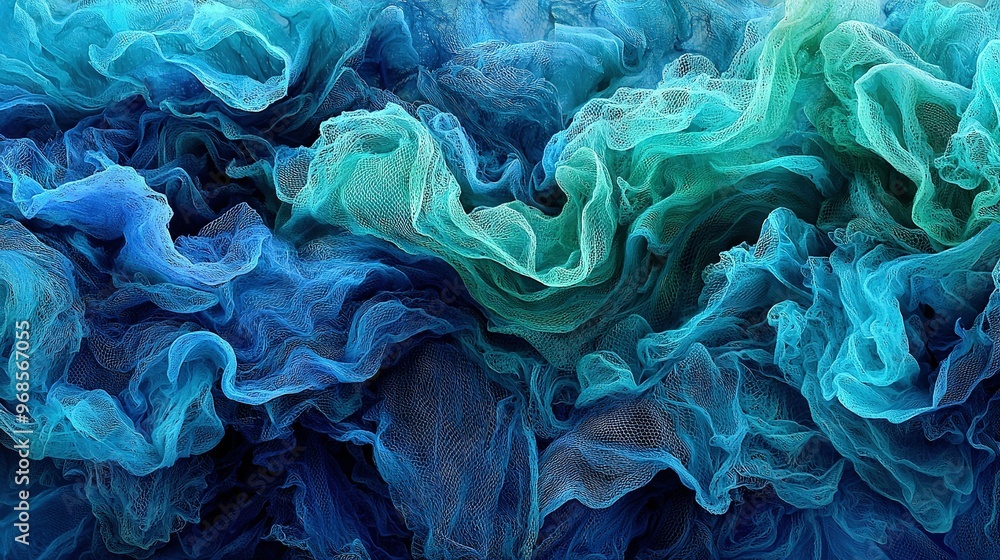 Aufkleber a zoomed-in picture of a blue and green backdrop with blue and green wave patterns at the base and e