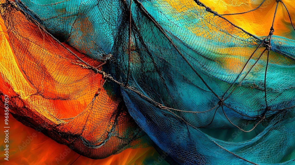Poster a close-up of colorful fabric with a knot at the bottom and another knot at its base