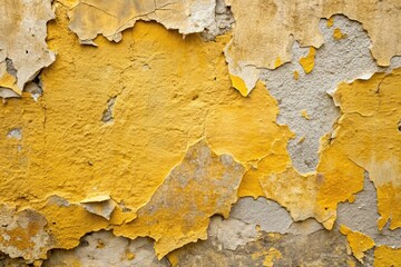 Fototapeta premium Weathered concrete wall with peeling yellow paint silhouette, rough, decayed, abstract, silhouette, old, wall, concrete, cracked, worn, vintage, background, texture,weathered, damaged
