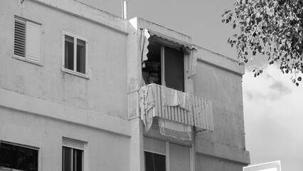 Apartment Building Black-and-White Close-Up Vertical