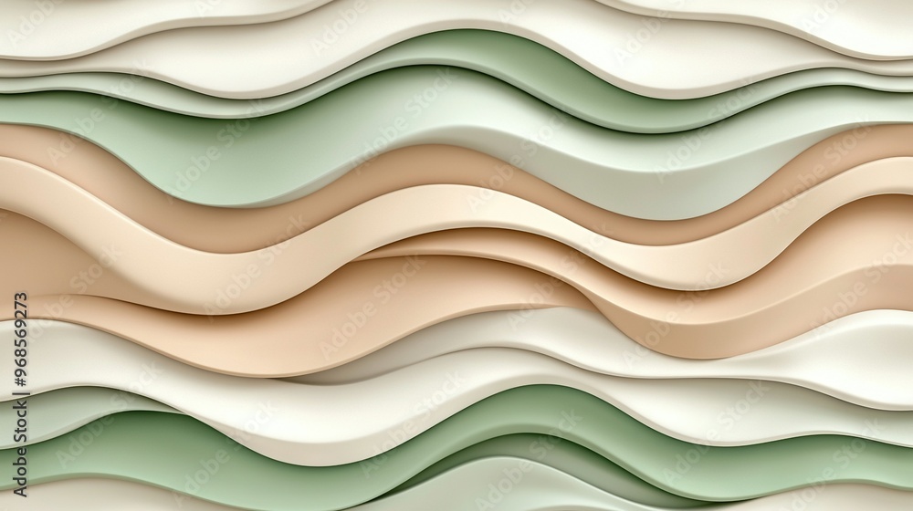 Poster a close-up of a wave pattern with green and white stripes at the bottom and a light green stripe at 