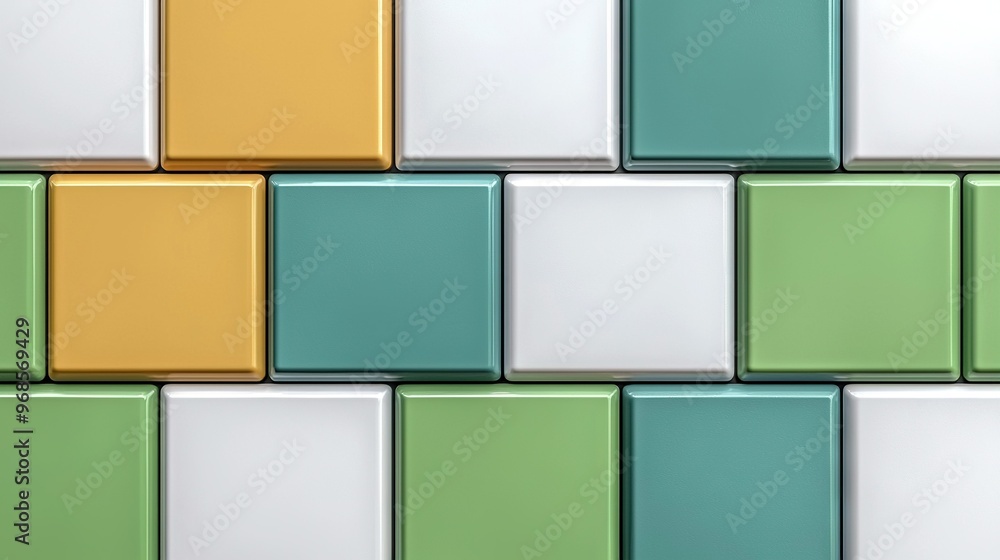 Poster a close-up of a multi-colored tile wall with distinct colors on each side