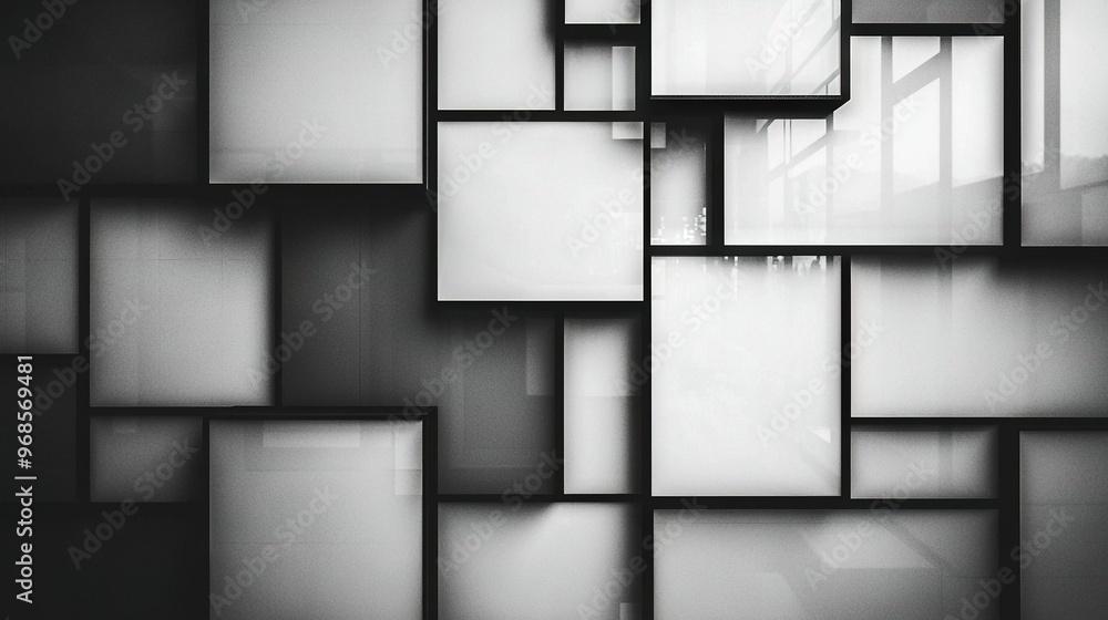 Aufkleber a monochrome image of a masonry wall with varied square and rectangle dimensions and configurations