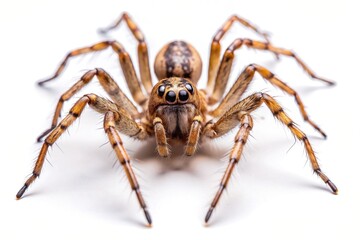 Fototapeta premium nature, arachnid, wildlife, close-up, aquatic spider, isolated, macro, animal, Argyroneta aquatica, A close up shot of a spider Argyroneta aquatica isolated on a white background