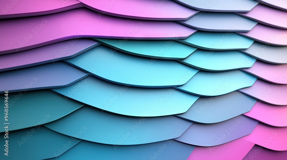 Poster close-up image of a colorful roof with rippling lines at the top and bottom